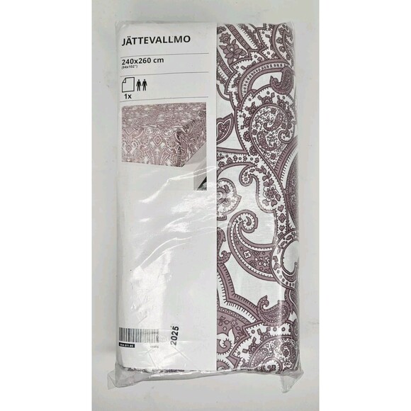 IKEA Jattevallmo King Bed Top Flat Sheet Red /Dark Pink Paisley Brand New - Picture 1 of 4